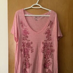 Just My Size Pink Flowery Tshirt 2x 18W-20W V Neck